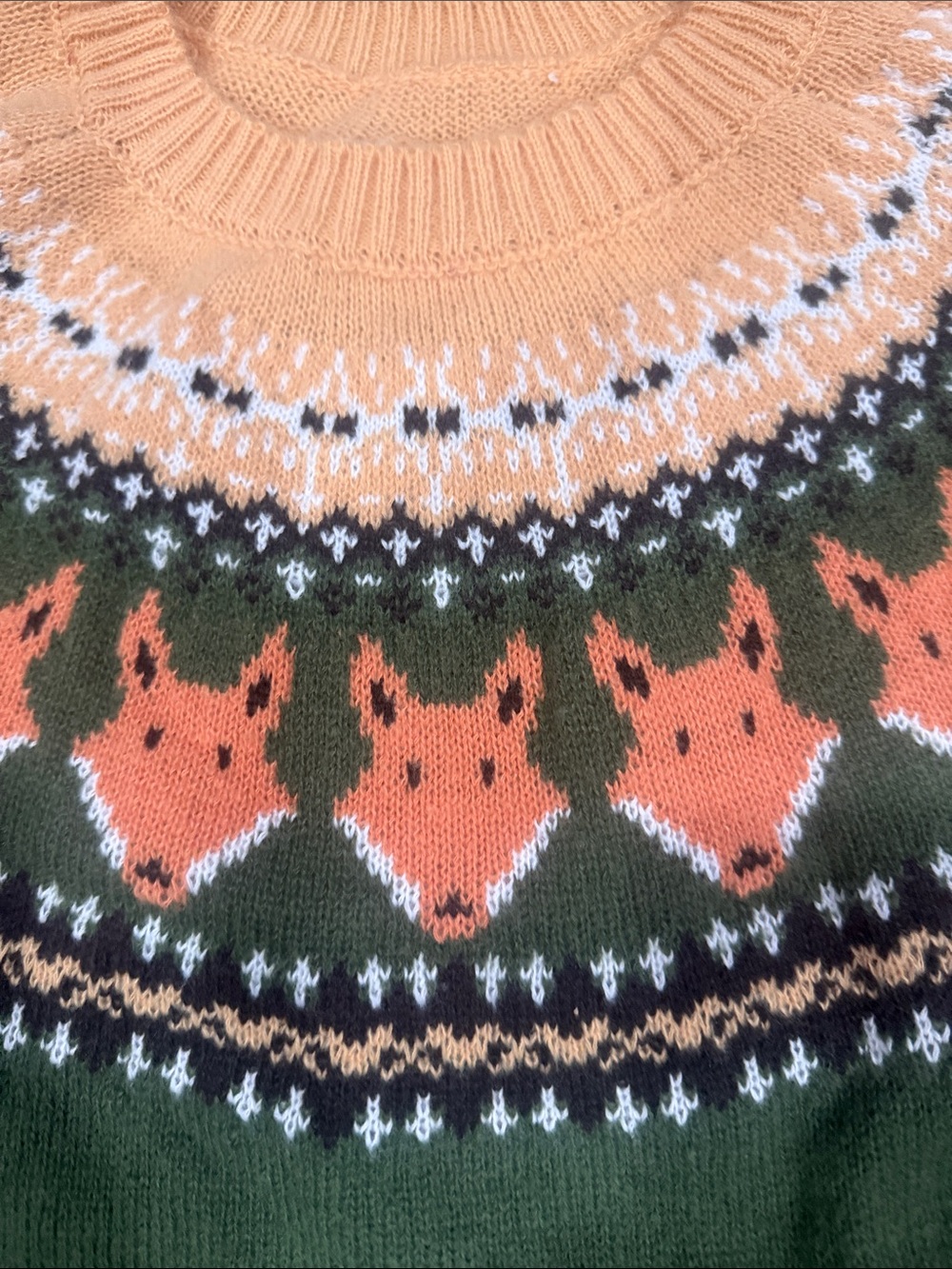 Woodland Fox Fair Isle Sweater | Forest Green Cozy Knit Pullover - Picture 9 of 13